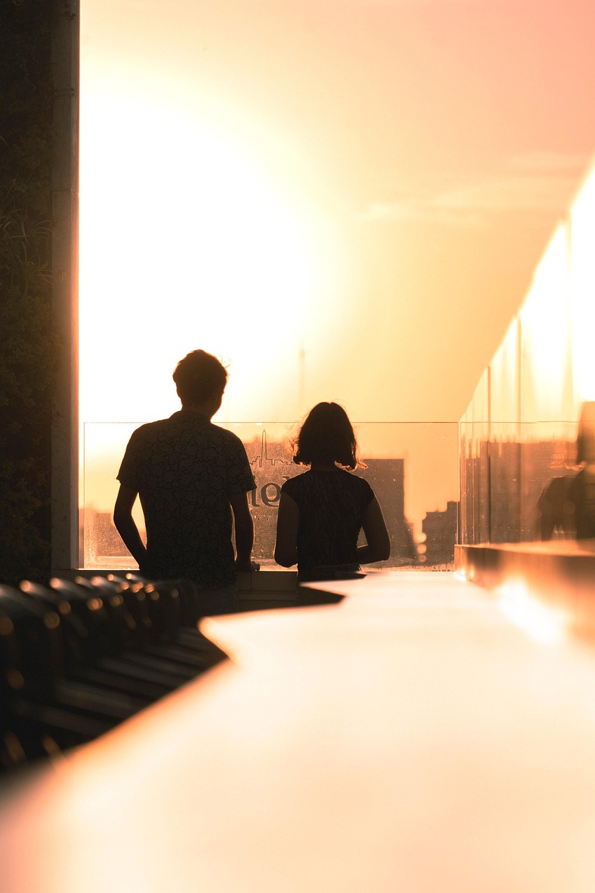 darling, terrace, buildings, nature, people, shades, sun, sunset, afternoon, orange, glow, light